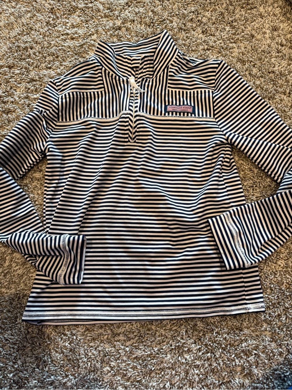 Girls' Navy & White Striped Quarter-Zip Top